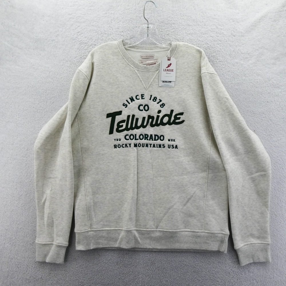 League Sweatshirt Mens Large Telluride Colorado Gray Embroidered Cotton Blend